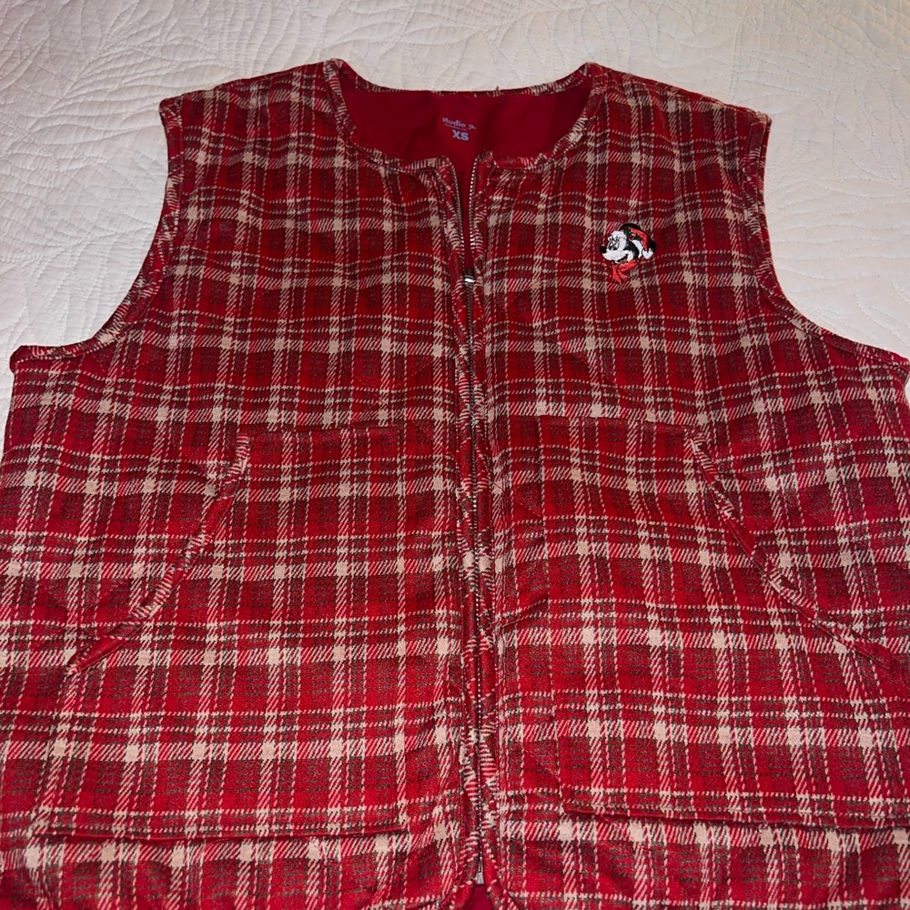 Red Plaid Sleeveless Vest